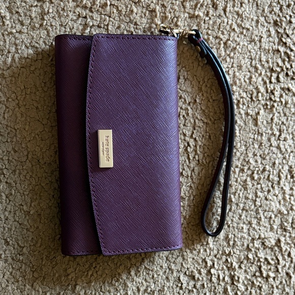 kate spade Plum Saffiano Leather Wallet with Gold Logo Plate